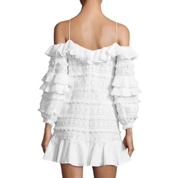 ALEXIS Calypso short dress size Small White/ cream cold-shoulder embroidered - Picture 2 of 9